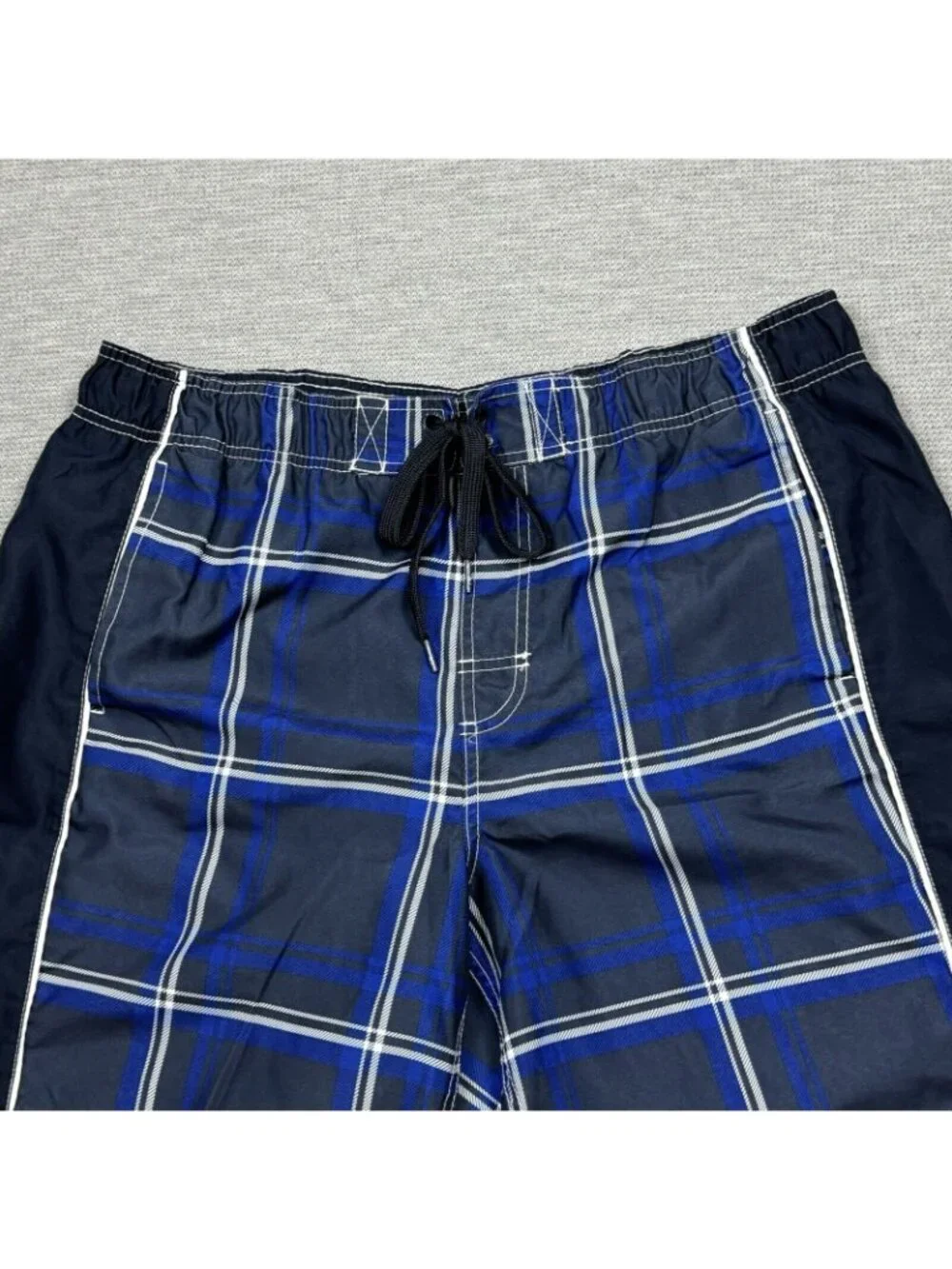Op Board Shorts Mens L Navy Plaid Ocean Pacific Swim Trunks Mesh Liner Pockets